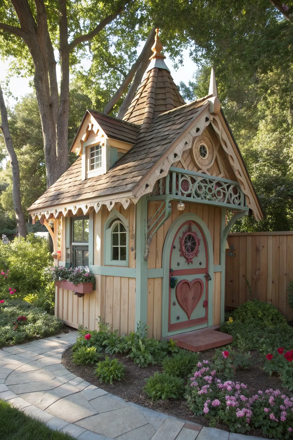 Transform your corner shed into a magical escape for the kids with this enchanting playhouse design. #Craftsmanship #DIYPlayhouse