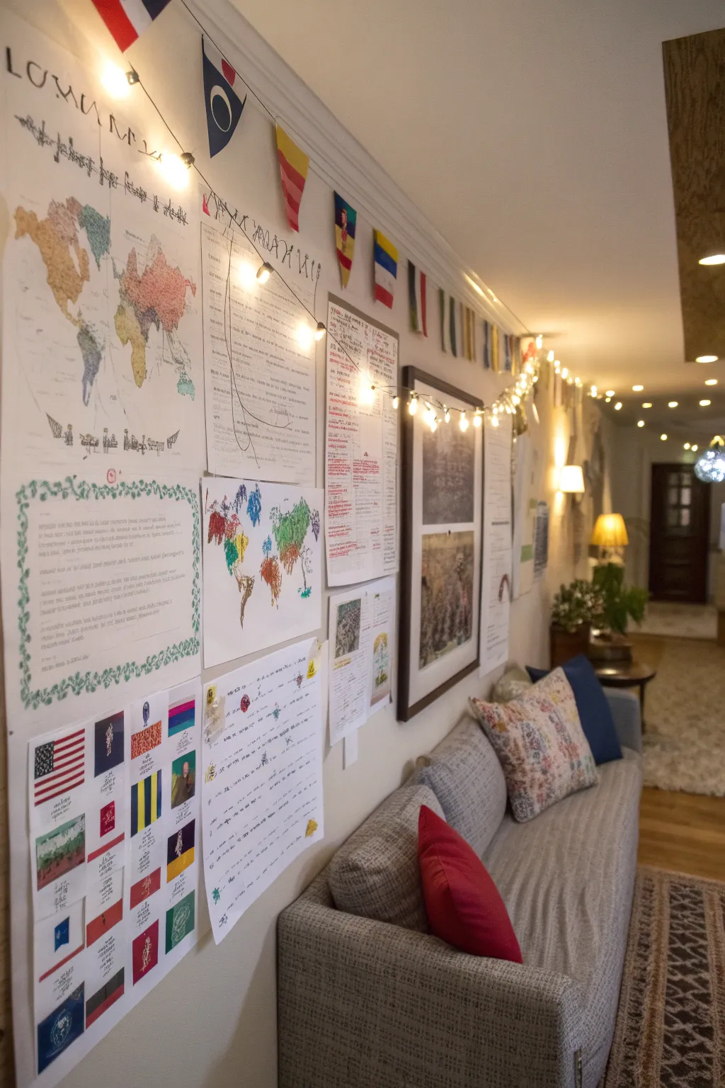 Handwritten country facts adding a personal touch to decor.