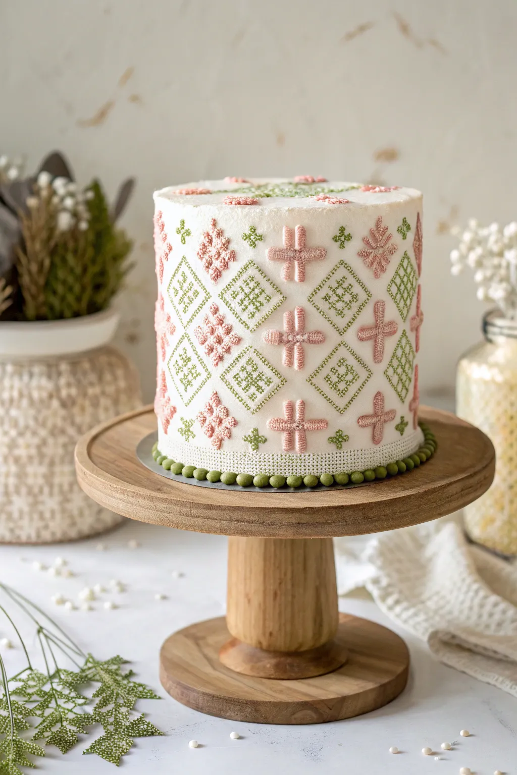 Elevate your baking with this exquisite cross-stitch cake, a perfect blend of nostalgia and modern minimalism.