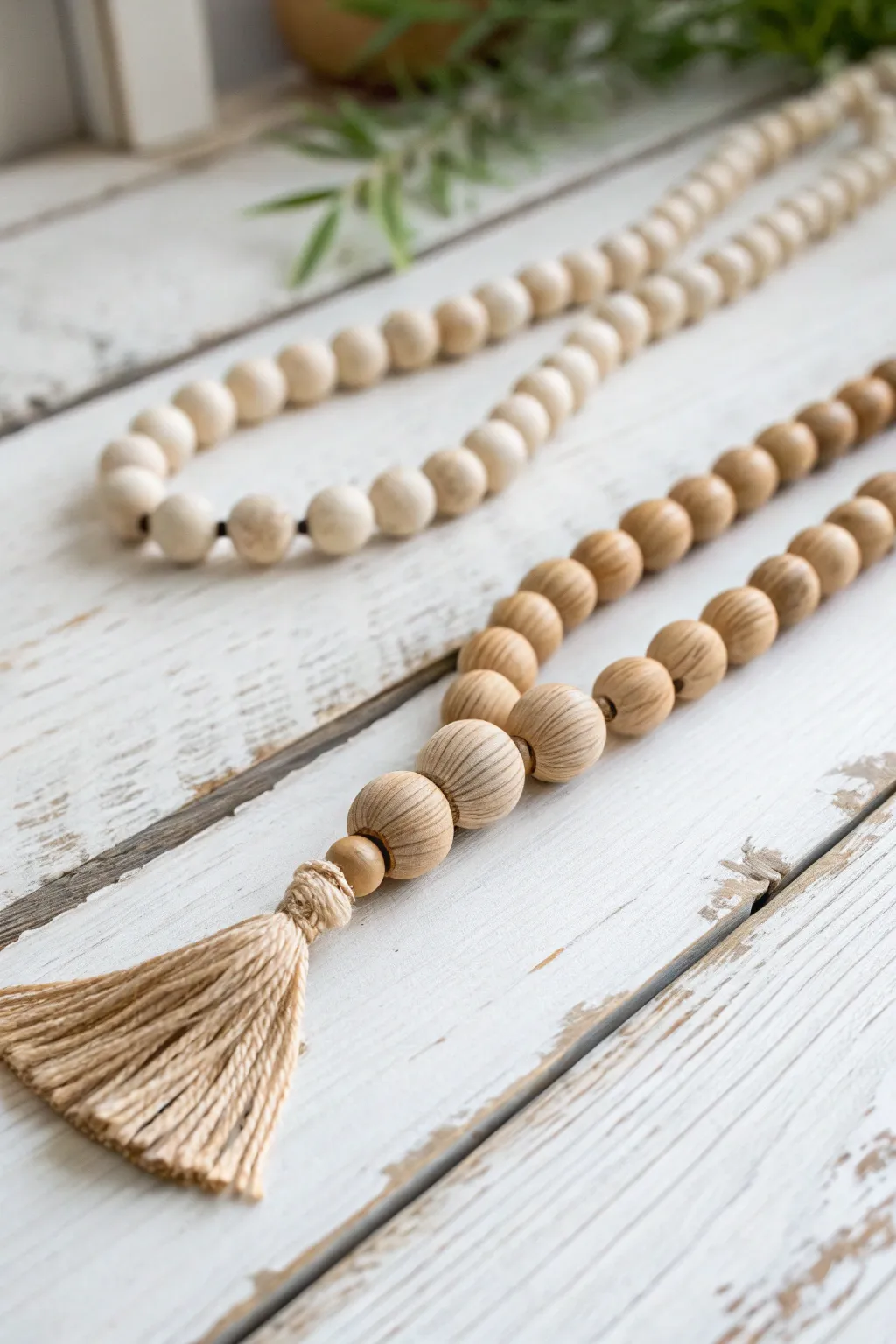 Add a touch of rustic elegance to your space with this handcrafted wooden bead garland.