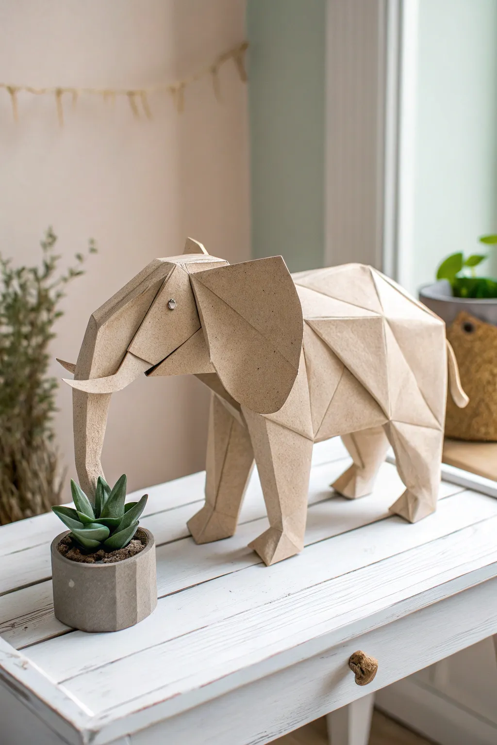 Bring a touch of whimsy to your space with this charming crate paper elephant!