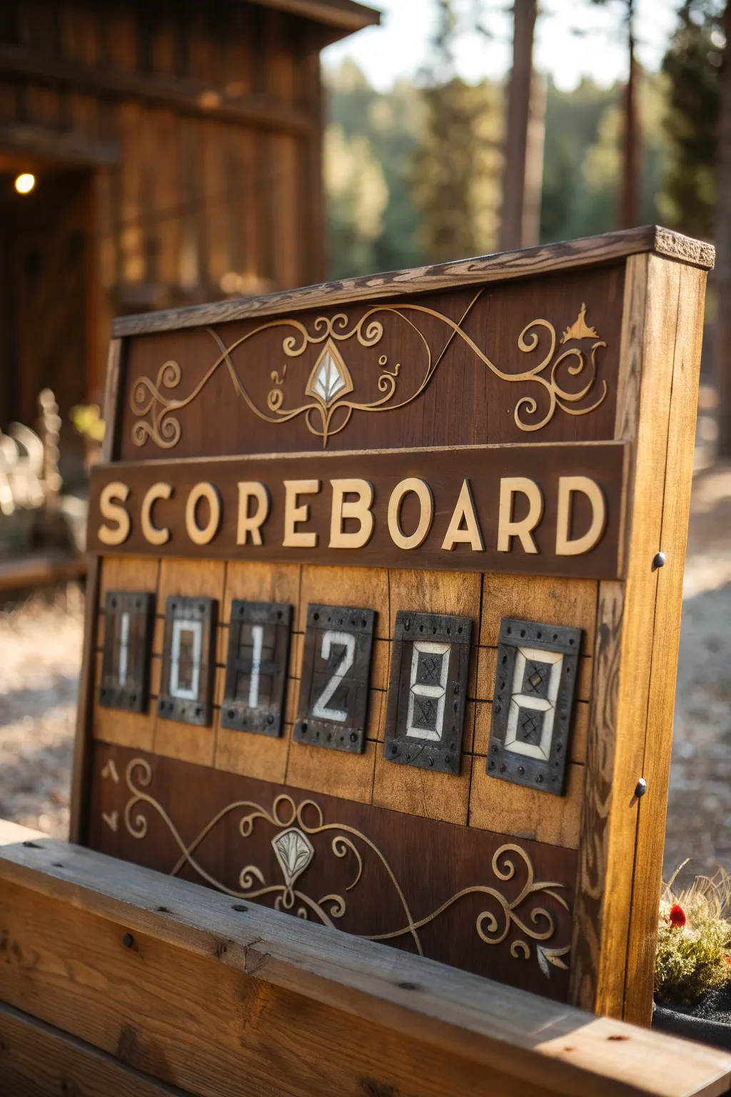 Sustainability meets craftsmanship in this unique recycled scoreboard.