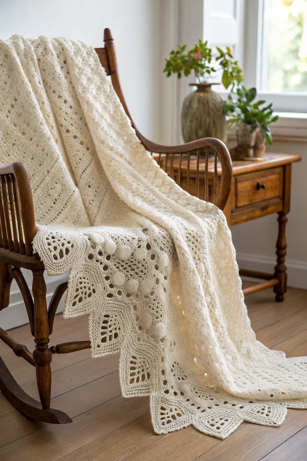 Timeless elegance meets handcrafted beauty in this heirloom lace crochet baby blanket.