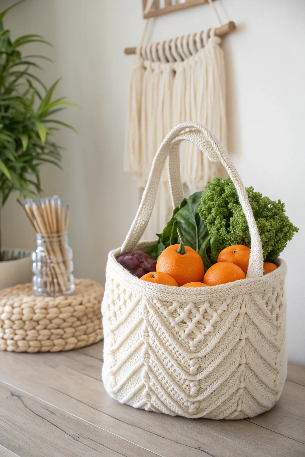 Elevate your market trips with this chic multifunctional crochet tote basket. Perfect blend of style and utility!