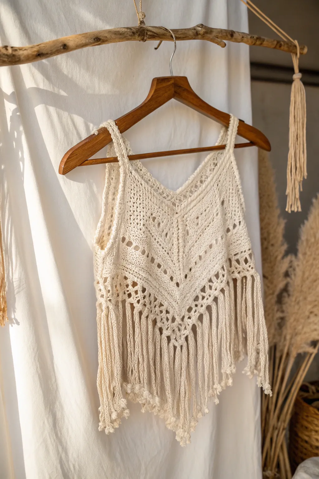 Dance into festival season with this handcrafted fringed crochet top. Embrace simplicity and style!
