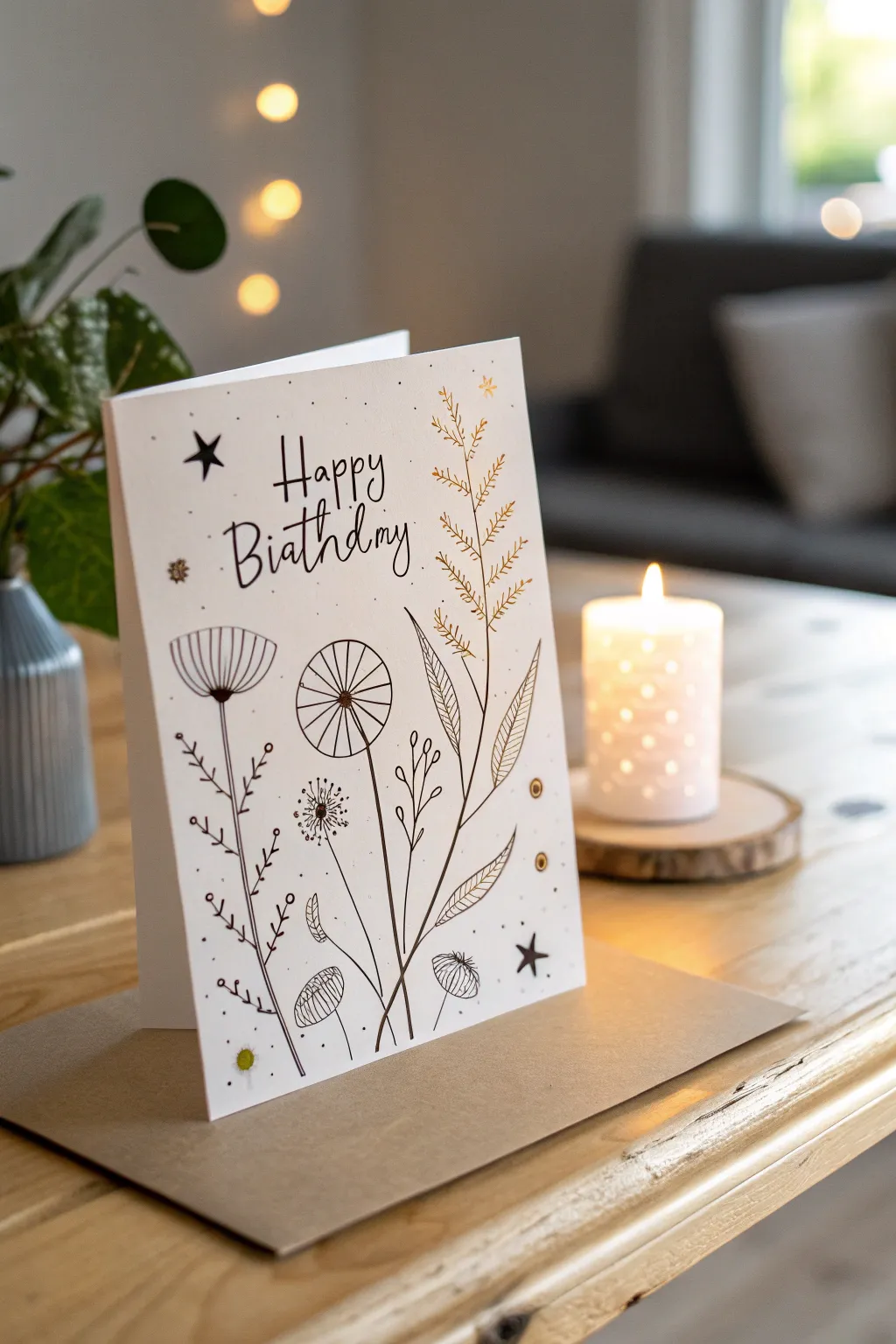 Illuminate your greetings with a touch of magic: a glow-in-the-dark birthday card that shines with minimalist elegance.