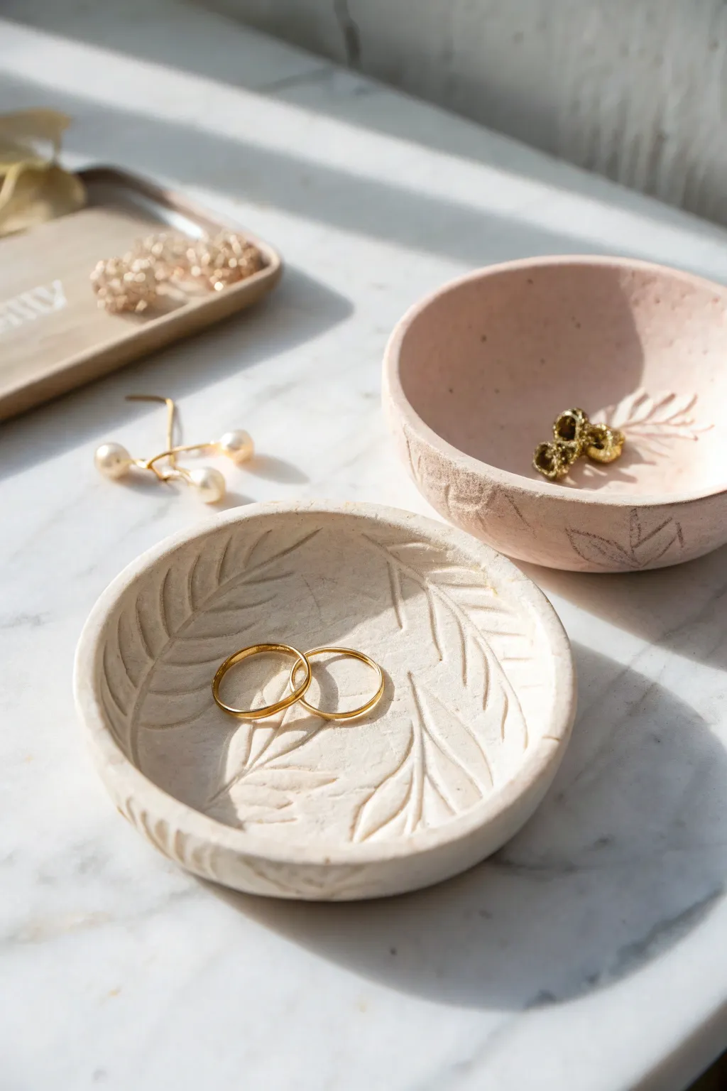 Elevate your jewelry organization with these charming handcrafted clay dishes—where simplicity meets elegance.