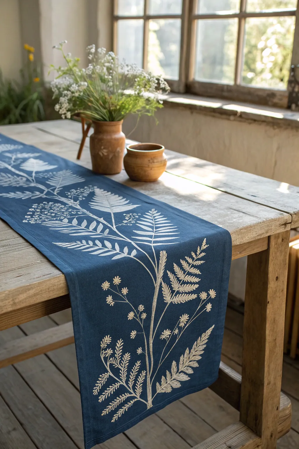 Elevate your dining experience with a stunning cyanotype table runner—where art meets nature.