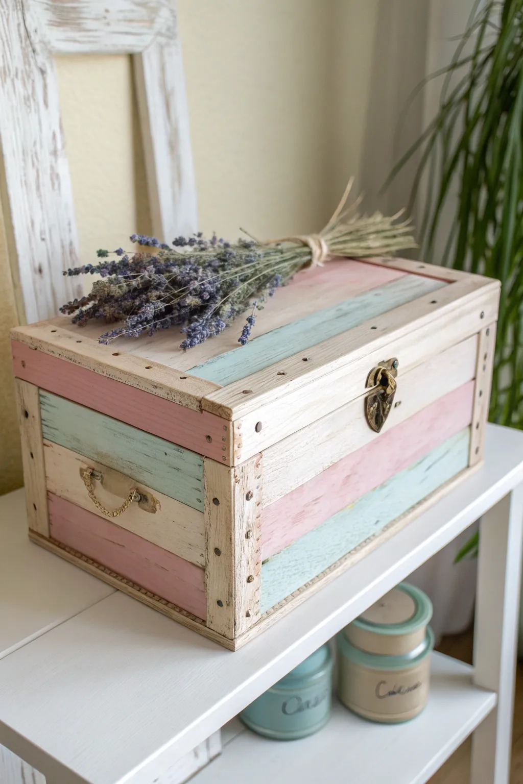 Add a touch of shabby chic elegance with this pastel-painted box – a perfect blend of simplicity and charm.
