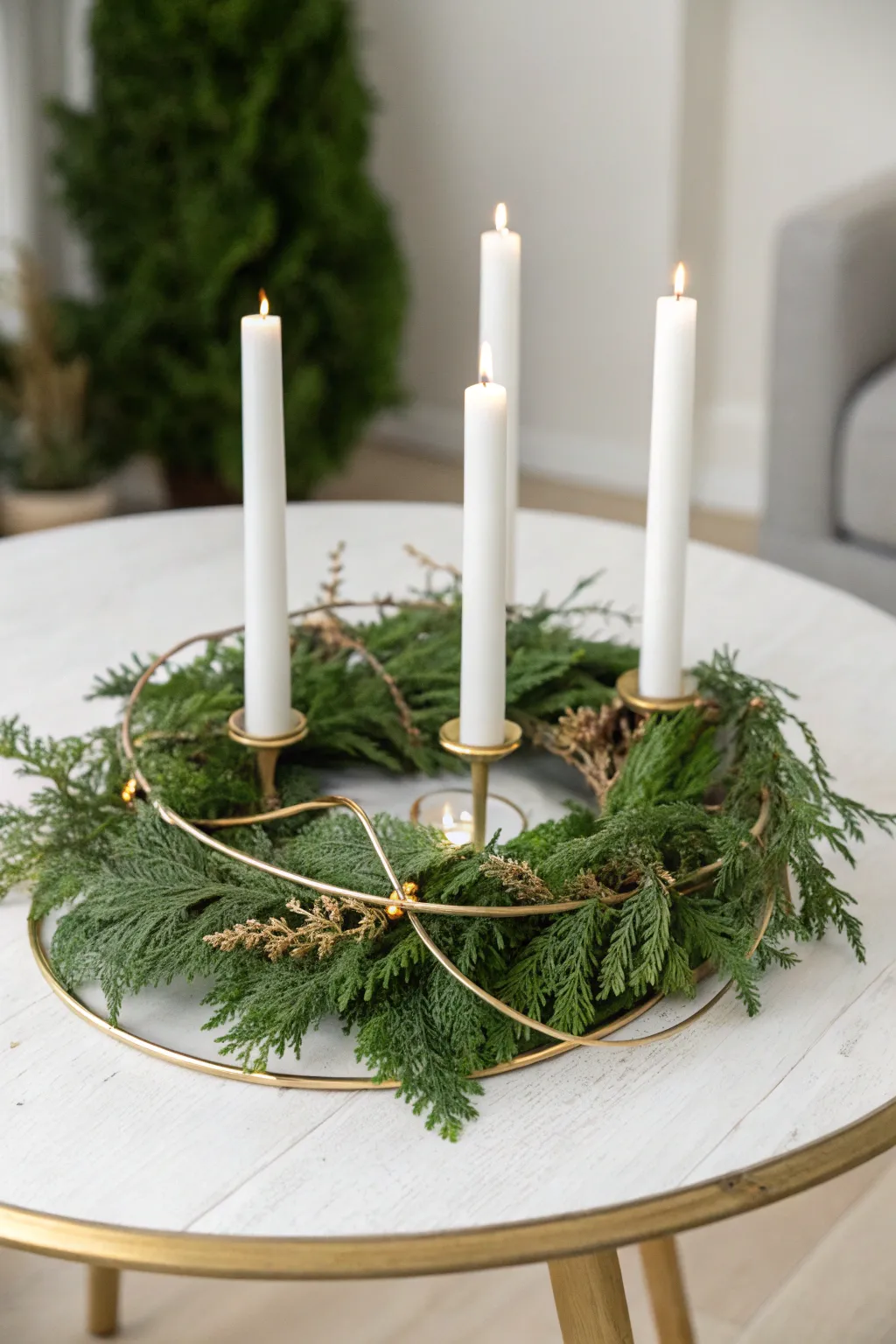 Elevate your holiday decor with this Gold and Green Glam DIY Advent Wreath - a perfect blend of minimalist elegance and festive sparkle.
