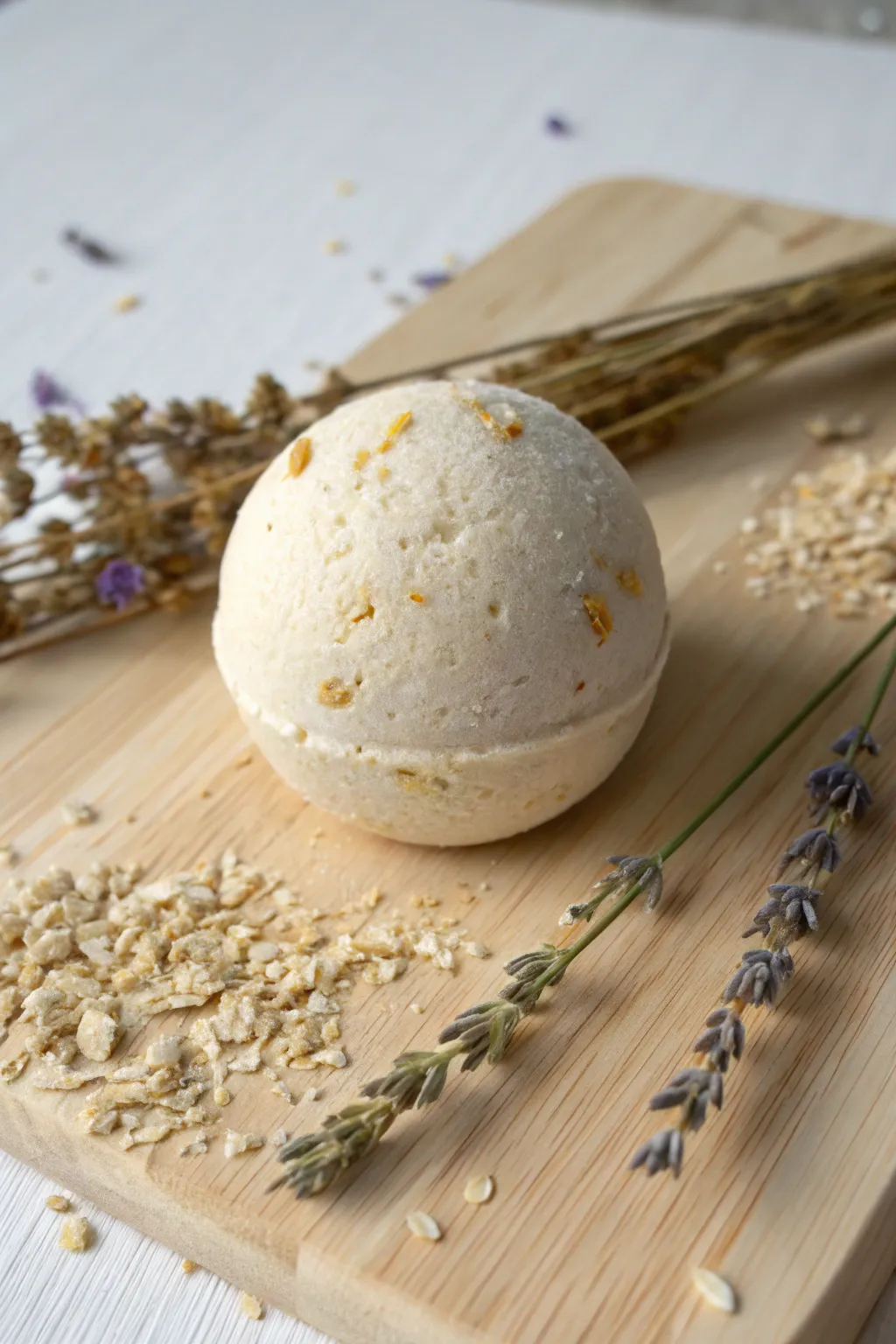 Indulge in the natural beauty and simplicity of a honey and oatmeal bath bomb.