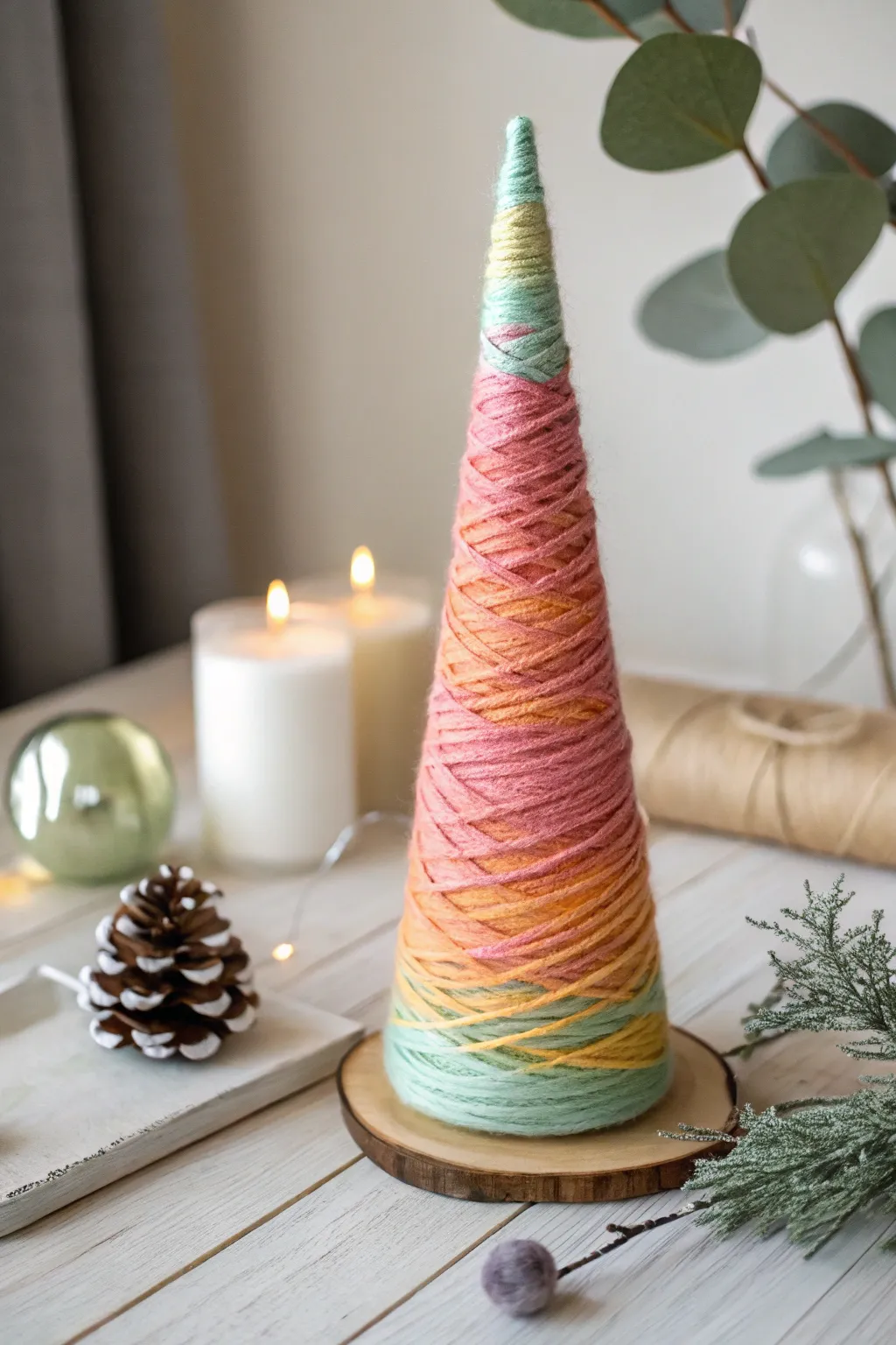 Add a touch of whimsy to your holiday decor with a handcrafted tabletop yarn tree. 🎄✨ #DIYChristmas #ScandinavianStyle