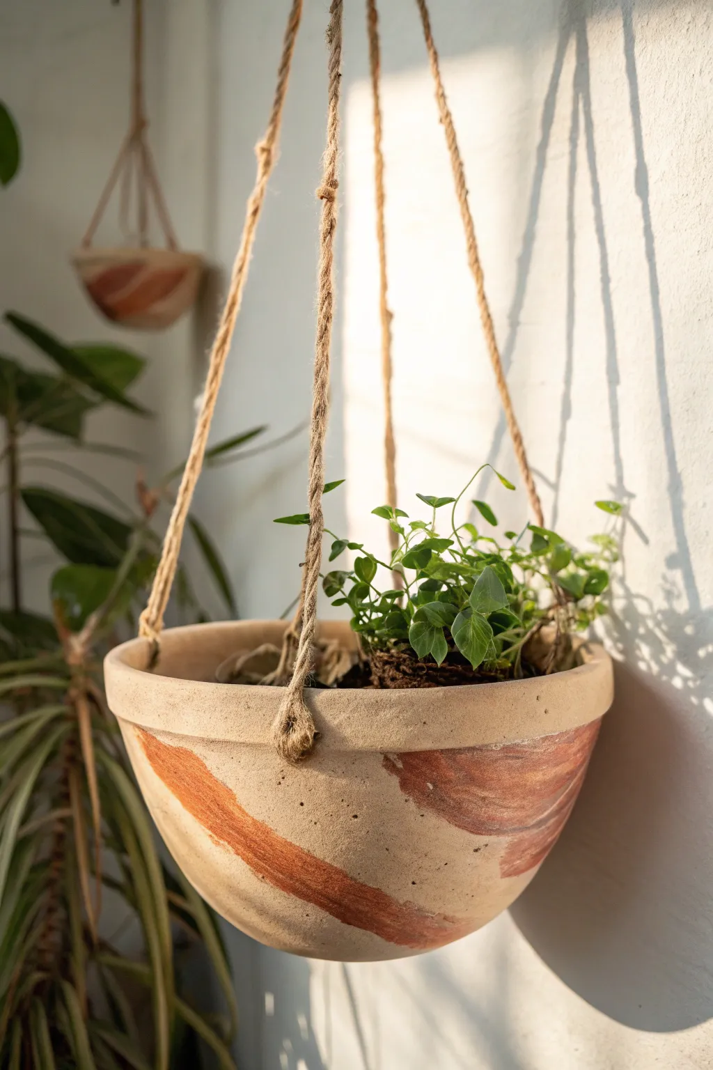 Embrace the raw elegance of natural clay colors with this minimalist DIY hanging planter. Perfect for adding a touch of earthy charm to any space.