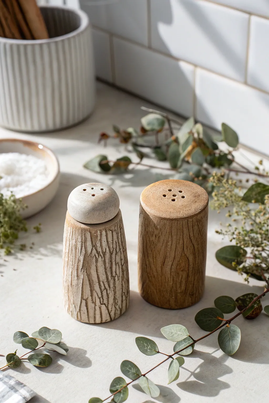 Embrace natural beauty with handmade clay shakers that bring the outdoors to your table.