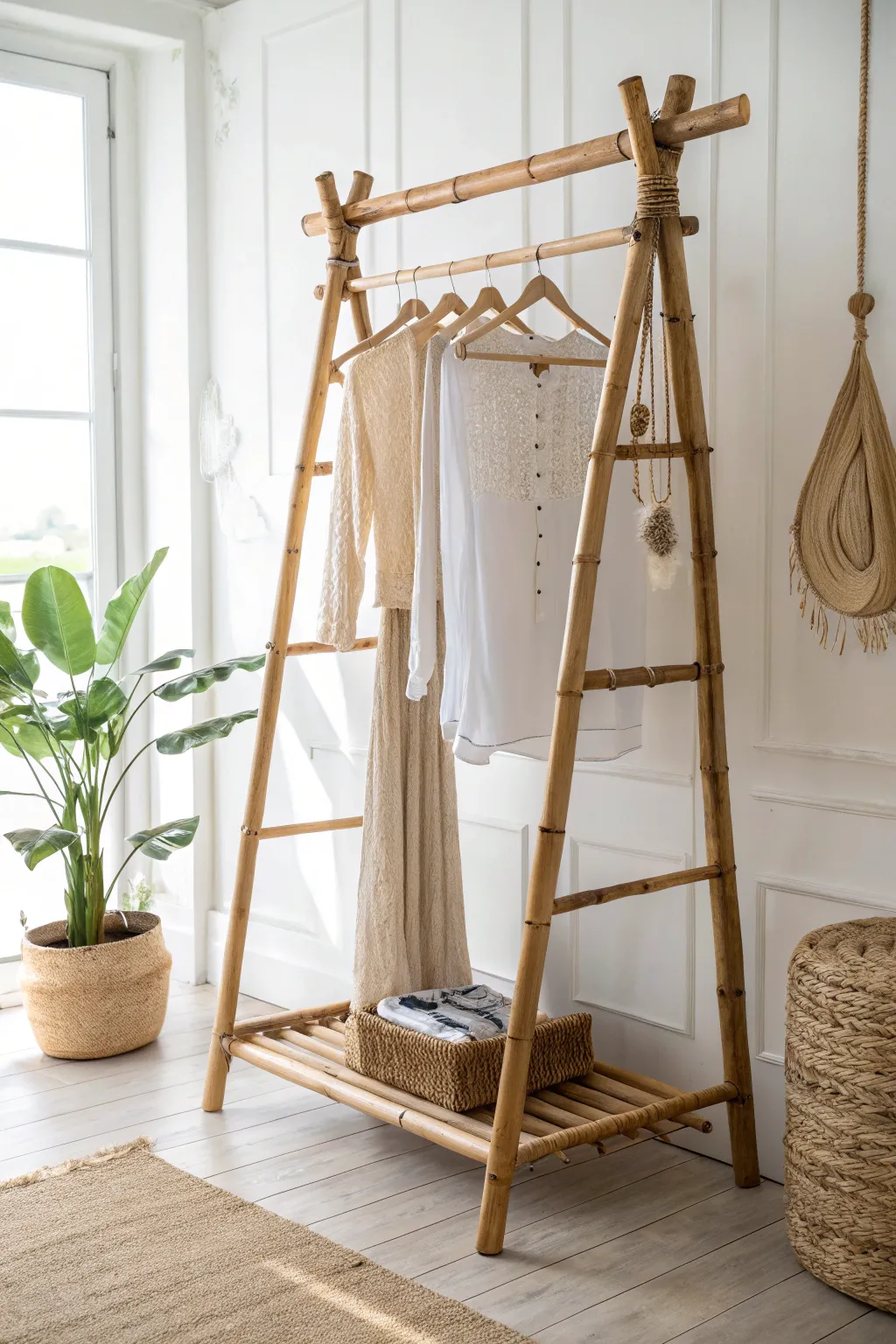 Elevate your yard sale with this chic DIY bamboo clothes rack—where simplicity meets natural beauty.