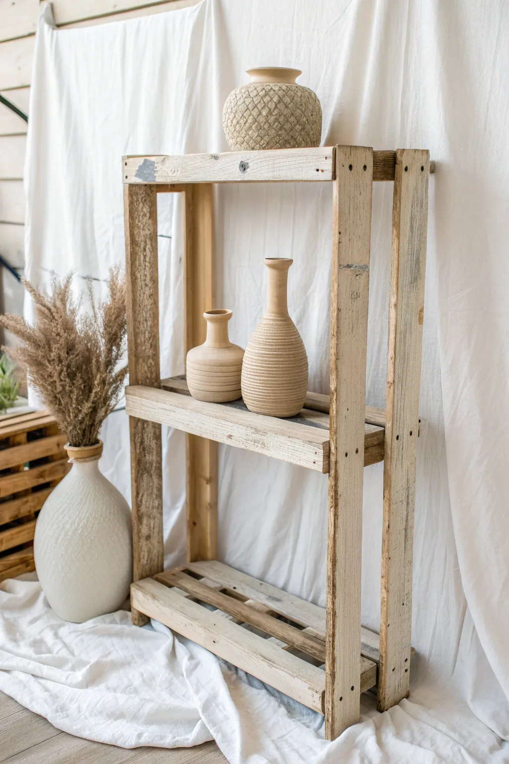 Elevate your craft show setup with rustic elegance using these chic upcycled pallet shelves.
