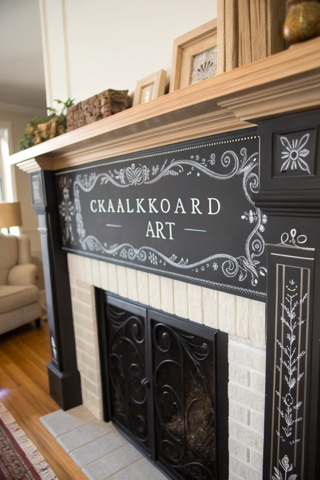 Transform your mantel into a canvas of creativity with a chalkboard finish, perfect for those who appreciate artistry and craftsmanship.