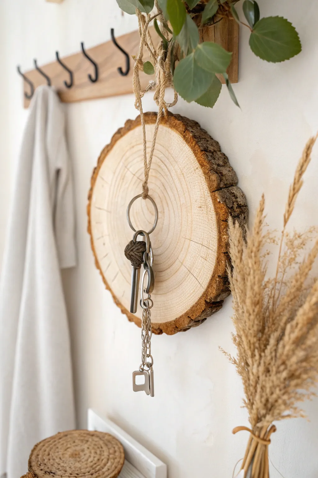 Elevate your entryway with a rustic yet modern wood slice key holder.