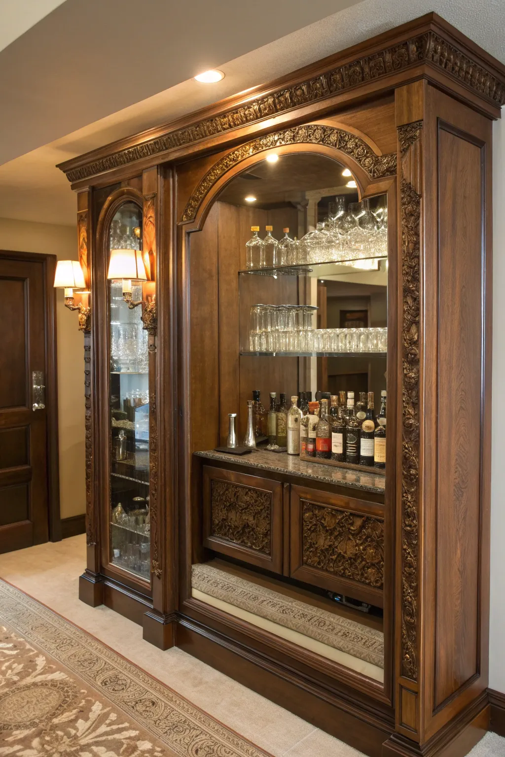 Unlock the secret: a hidden liquor cabinet that combines elegance and craftsmanship.