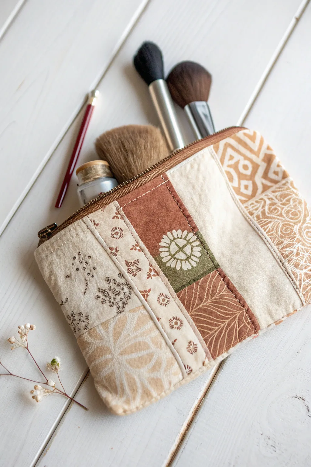 Embrace minimalism with a handmade, eco-friendly fabric pouch for your makeup essentials.