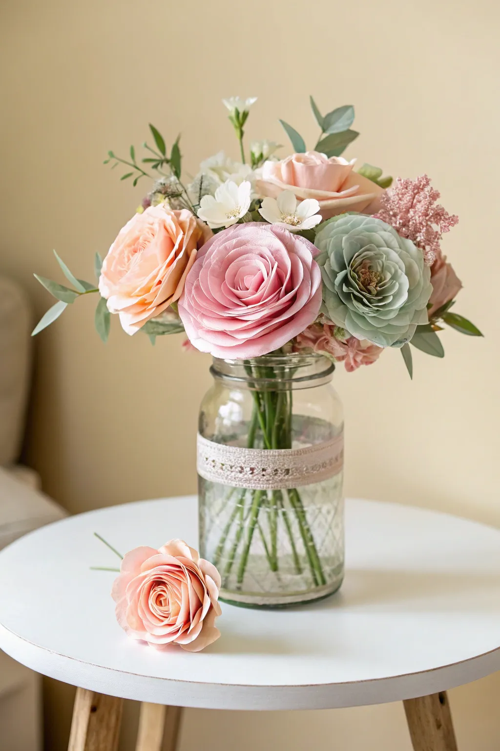 Transform your baby shower table with DIY origami mason jars for a touch of playful elegance.