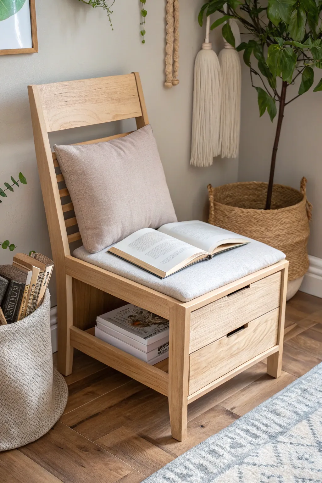 A touch of creativity: Transform a chair into a chic nightstand with storage!