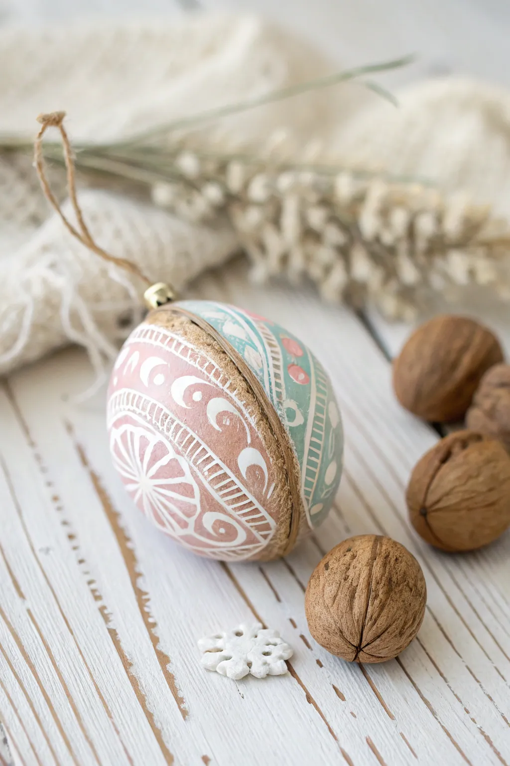 Transform simple nuts into stunning art pieces with these Painted Nut Ornaments, perfect for a touch of whimsical elegance.