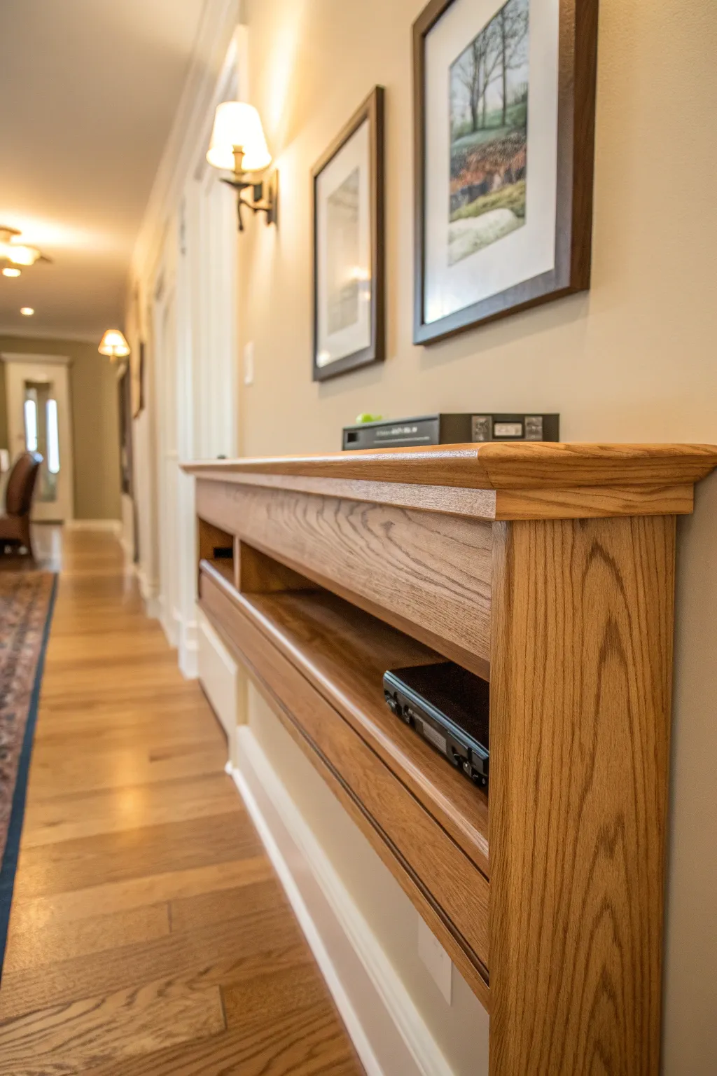 Discover the elegance of hidden storage with this handcrafted picture ledge, perfect for keeping essentials out of sight yet within reach.