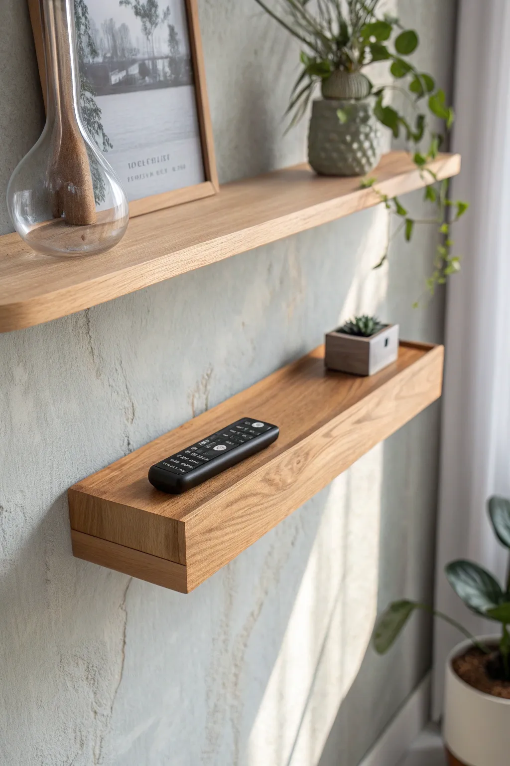 Elevate your space with a minimalist floating shelf that blends function and style effortlessly.