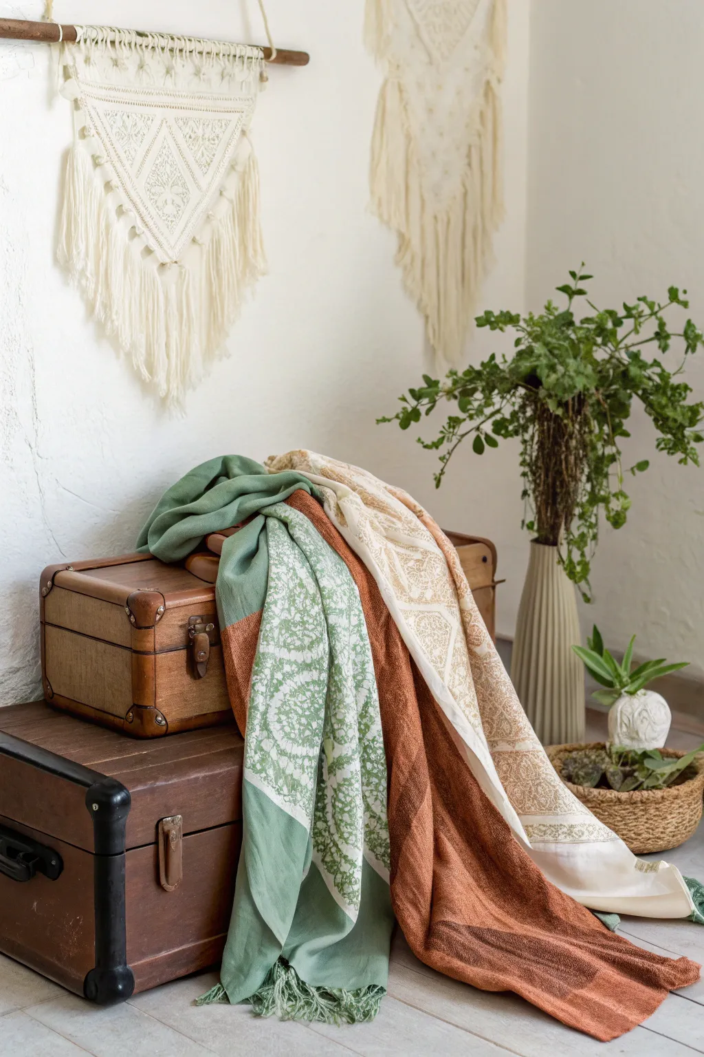 Transform your old suitcase with a boho fabric makeover for a chic and cozy vibe.