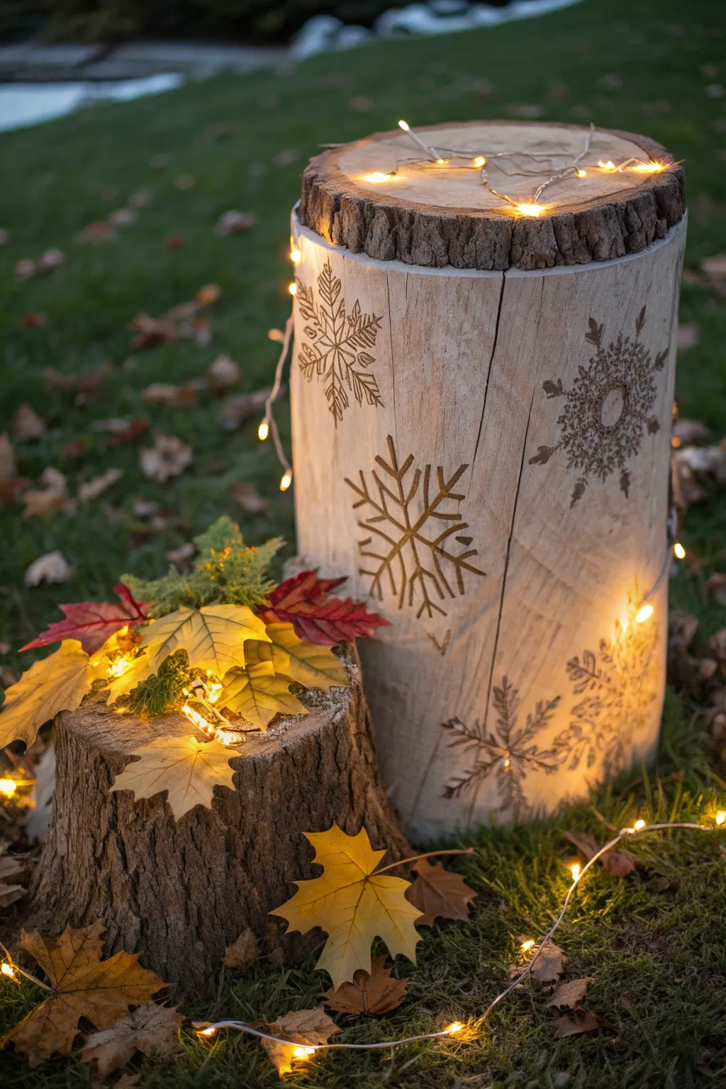 Transform your garden with a handcrafted stump light, perfect for seasonal decor.