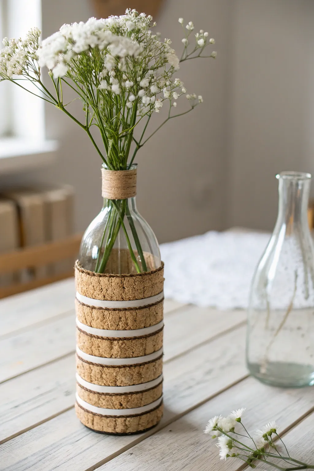 Elevate your space with eco-friendly style: Cork-wrapped vases for a touch of natural elegance.