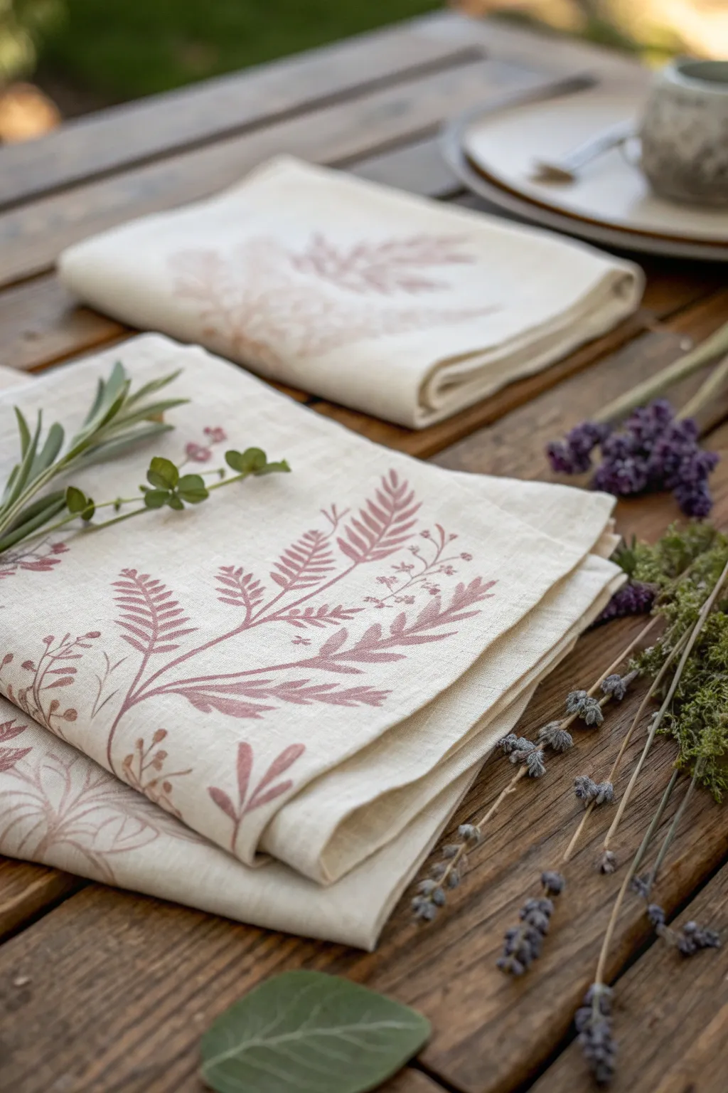 Elevate everyday moments with hand-stamped linens, perfect for a thoughtful DIY wedding gift that blends creativity with natural beauty.