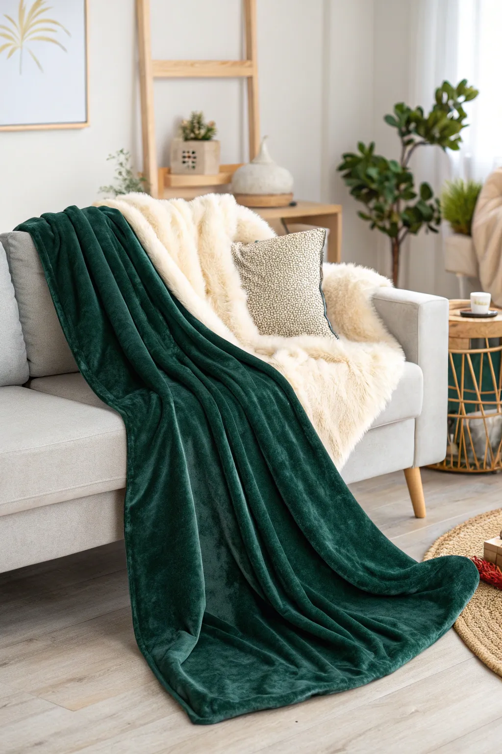 Wrap yourself in the warmth of winter luxury with velvet and fur throws. Perfect for a cozy night in!