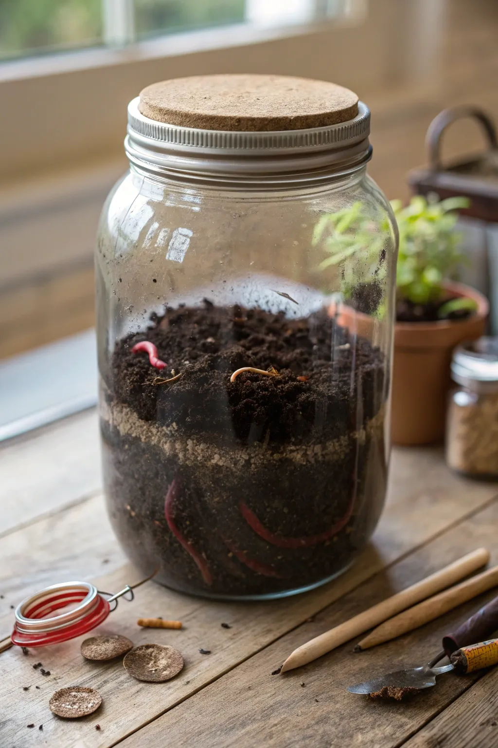 Discover the beauty of nature's process with a DIY glass jar worm bin, a perfect blend of curiosity and craftsmanship.