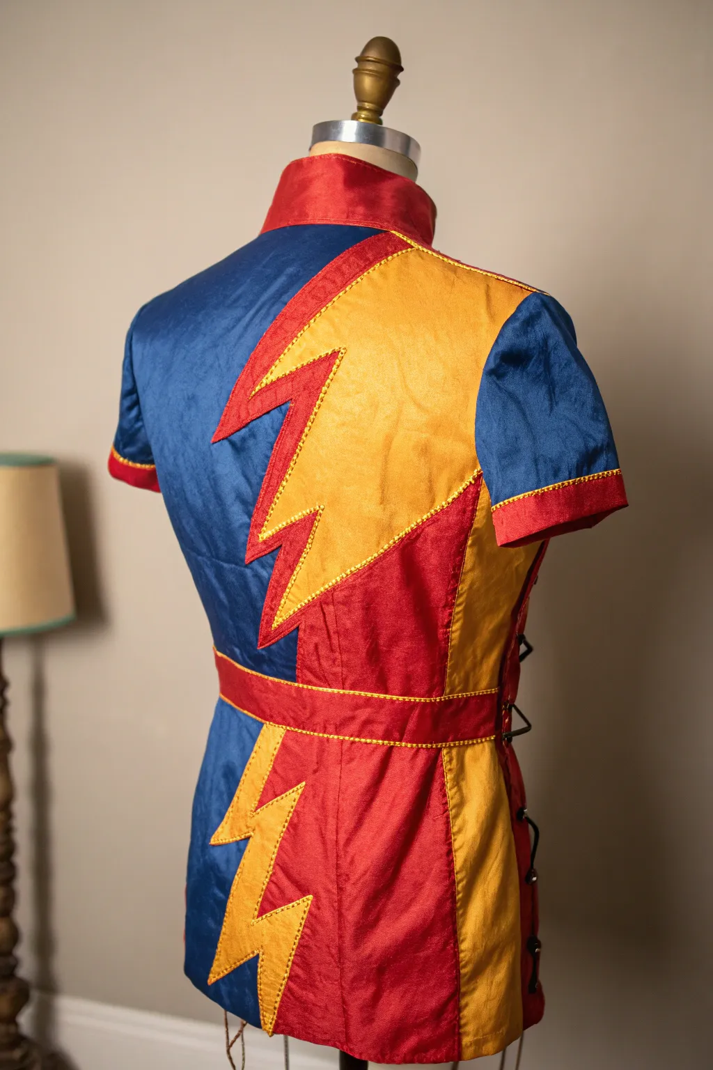 Step into the ring with style: A bold color-blocked wrestling costume that showcases exceptional craftsmanship.