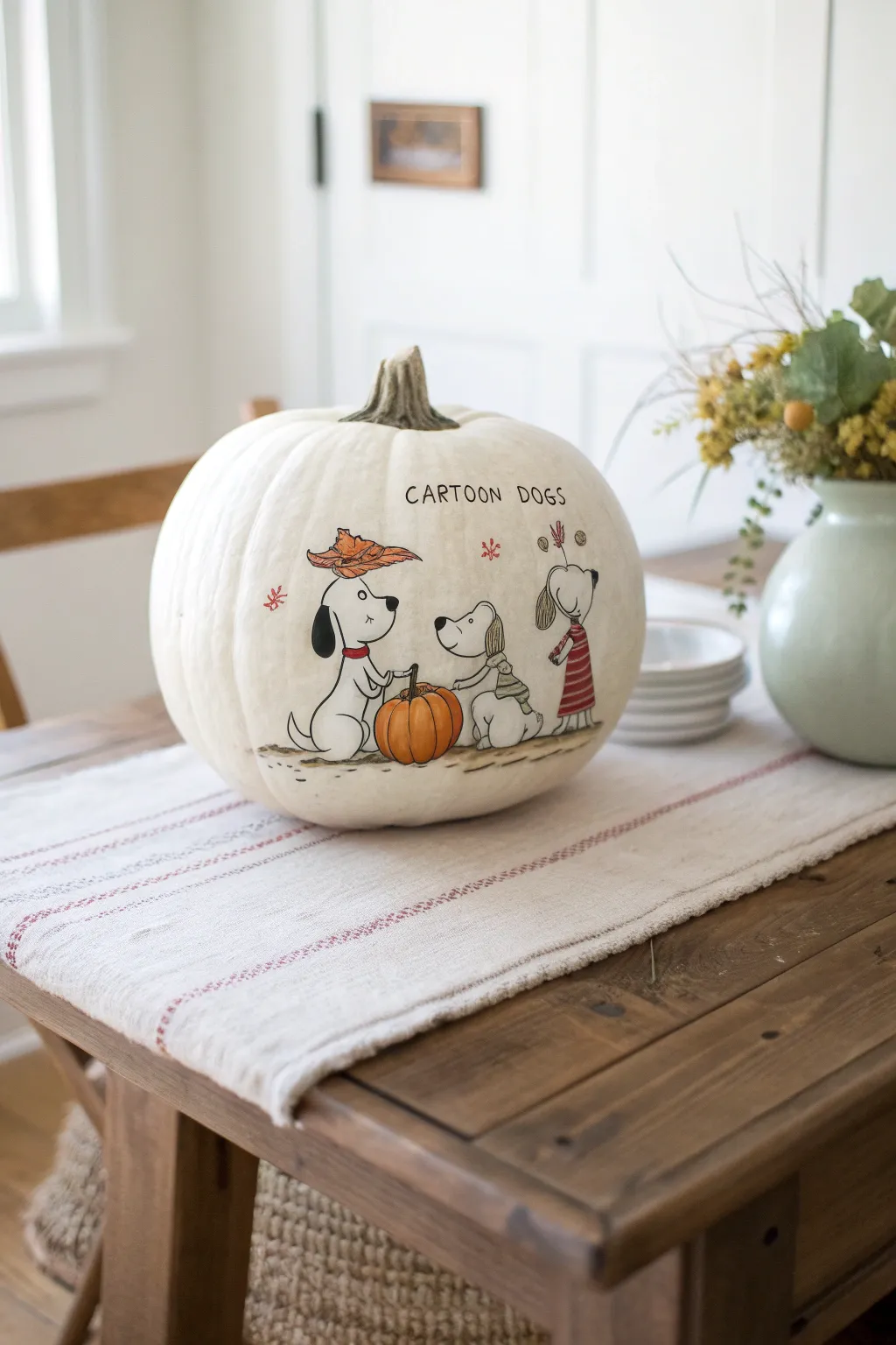 Bring smiles to your home with this charming dog-themed pumpkin comic strip!