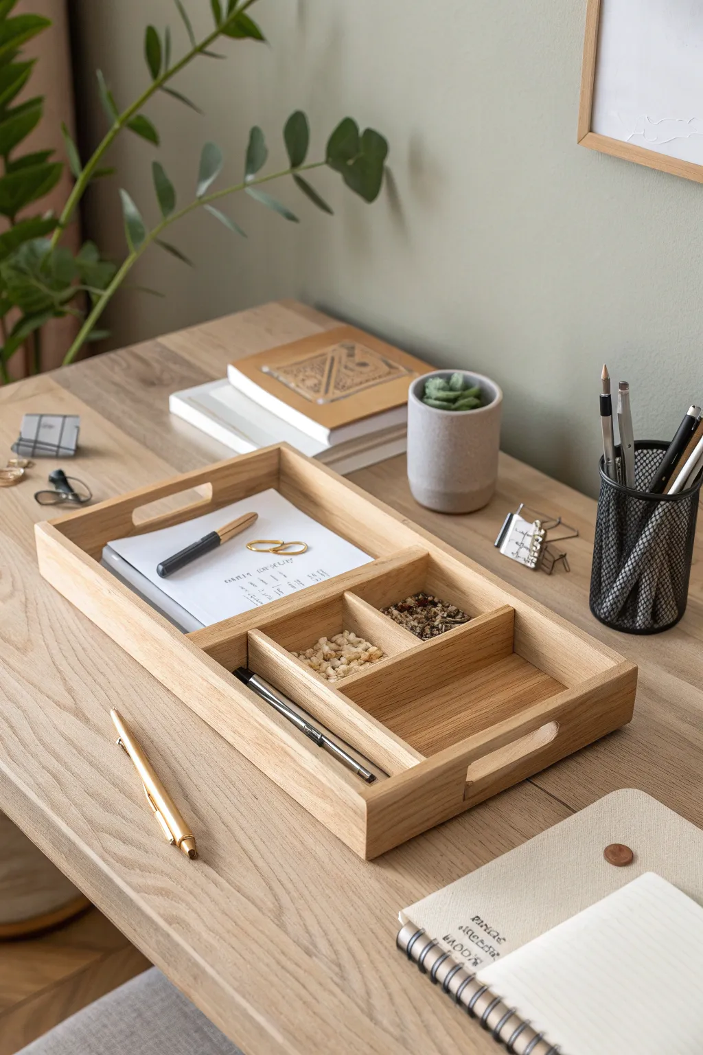 Elevate your dorm desk with a touch of Scandinavian-Boho style using these sleek sliding drawer trays. Perfect organization meets natural beauty!