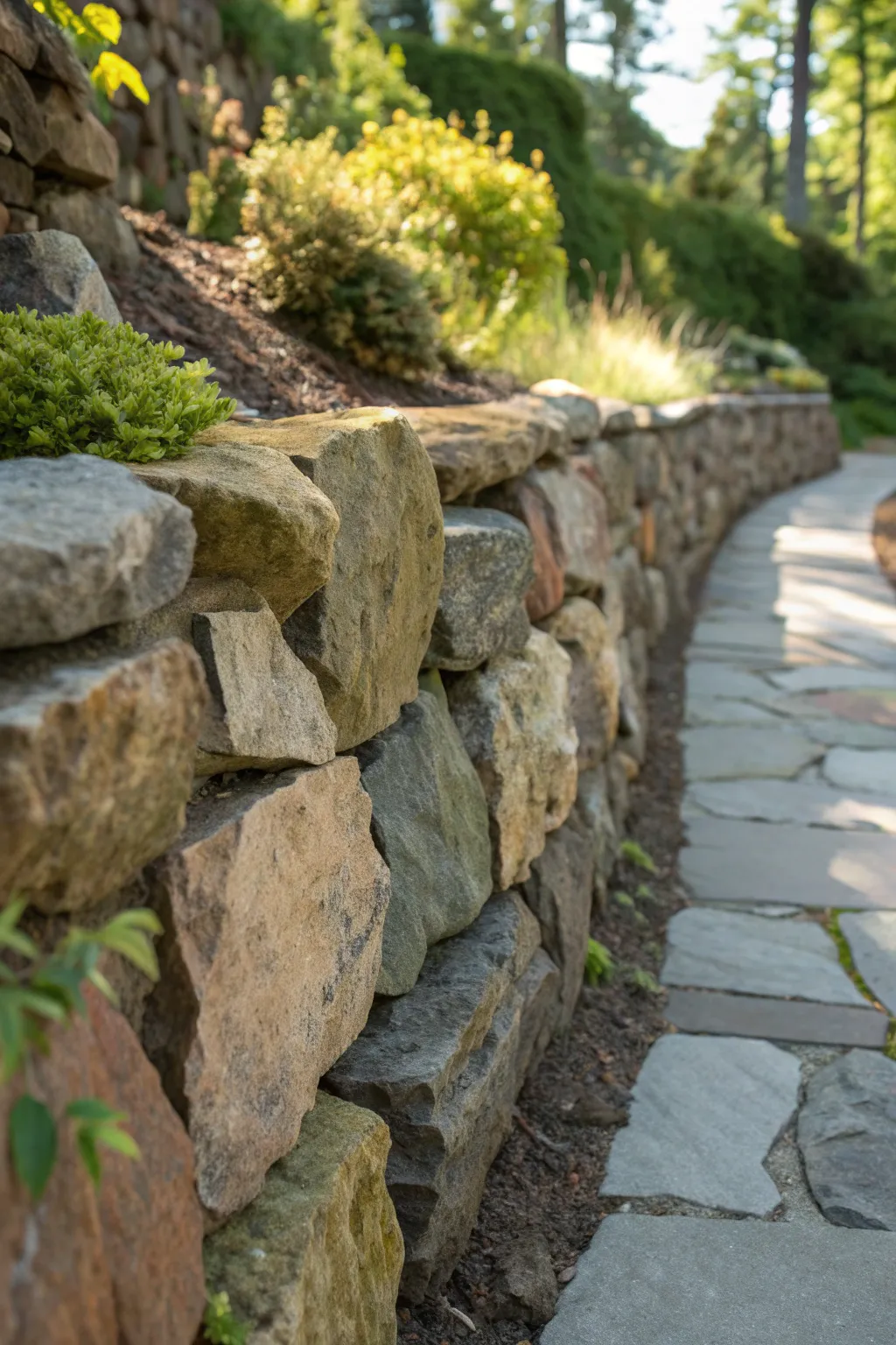 Discover the beauty in nature's imperfections with a handcrafted dry stack wall.