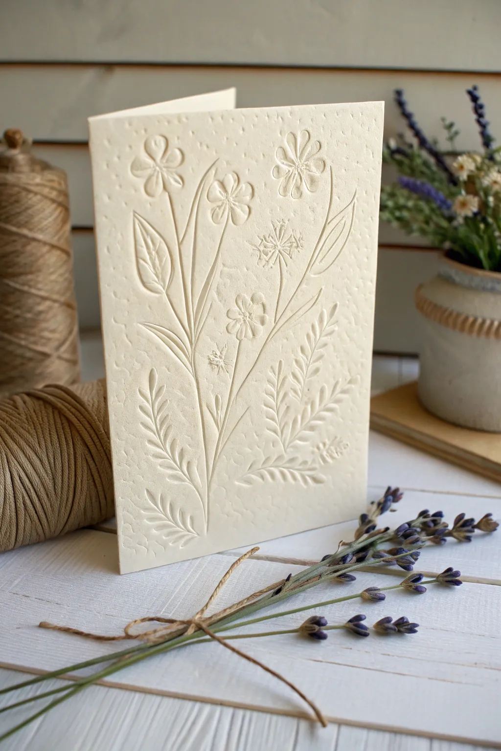 Elevate your birthday greetings with the timeless elegance of embossed patterns. Craftsmanship meets simplicity.