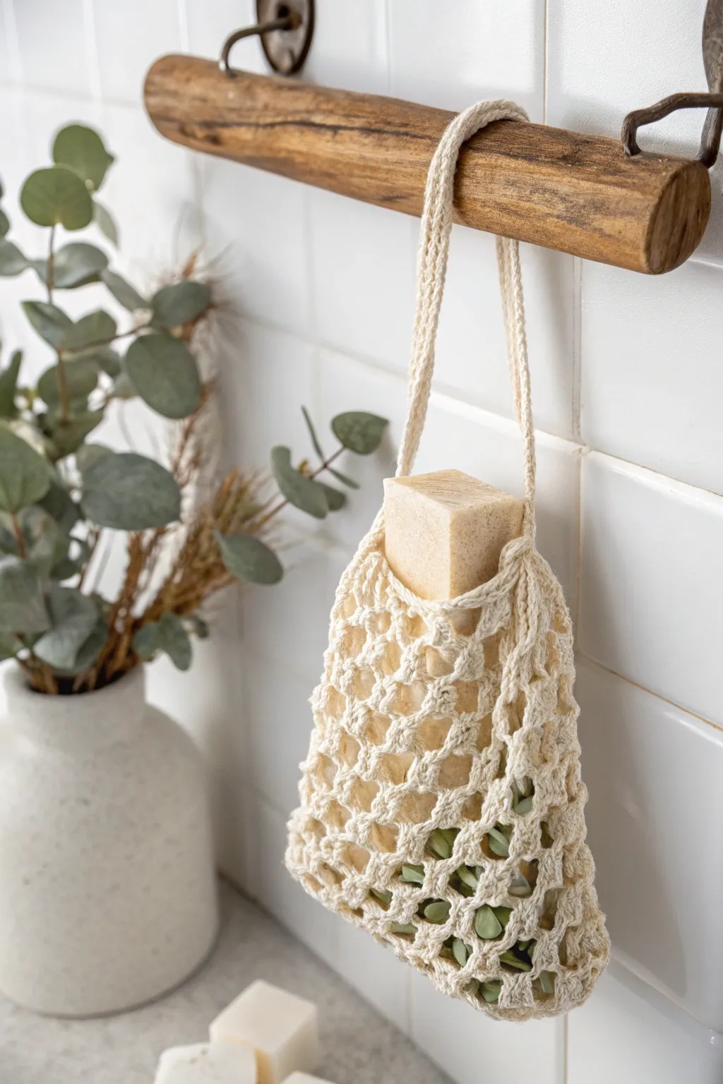 Elevate your bath routine with a handmade crochet soap saver, blending simplicity and natural beauty.