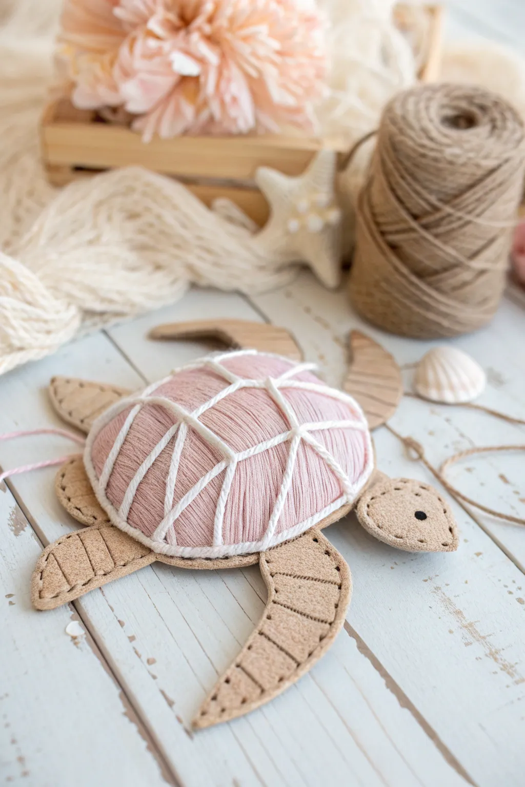 Crafting serenity: a yarn-wrapped turtle for little hands and big imaginations.