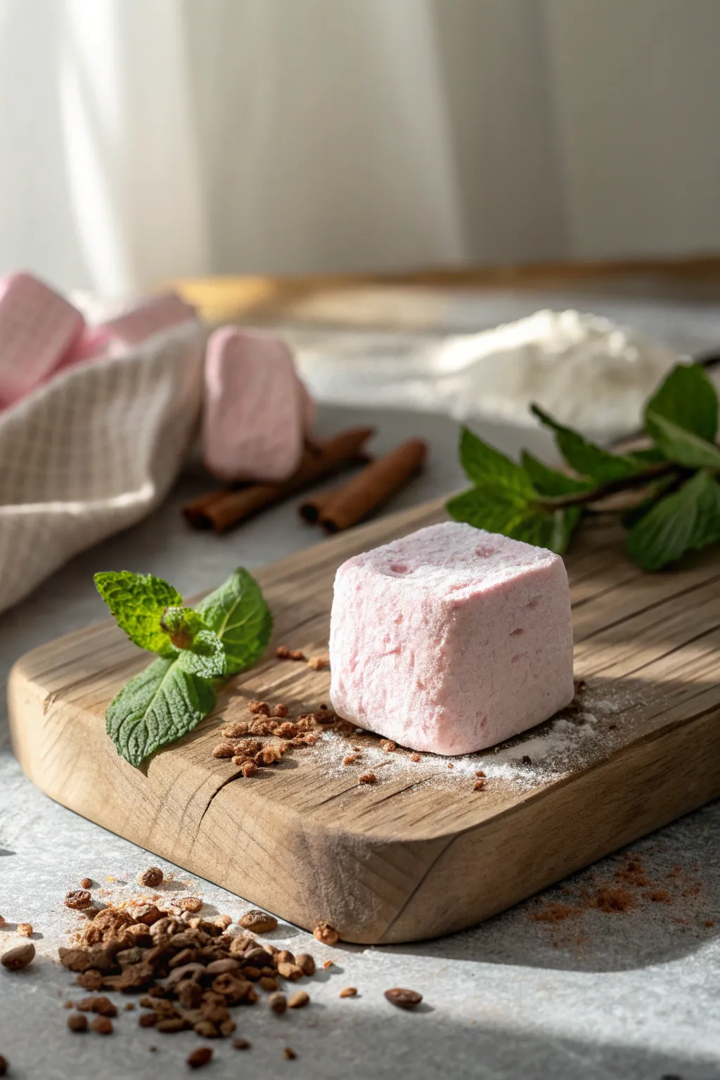 Delight in the simplicity of a handcrafted marshmallow, a sweet touch for your cozy moments.