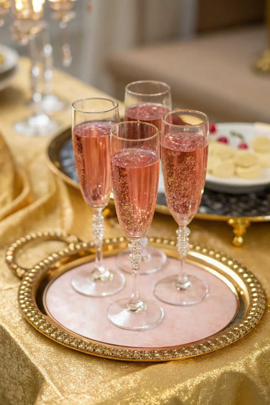 Pink champagne adds a splash of color and elegance.
