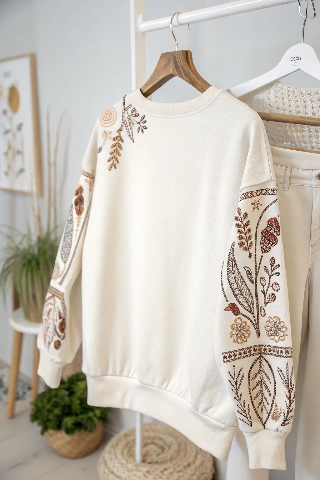 Elevate your style with surprising embroidered sleeves—where craftsmanship meets minimalist elegance.