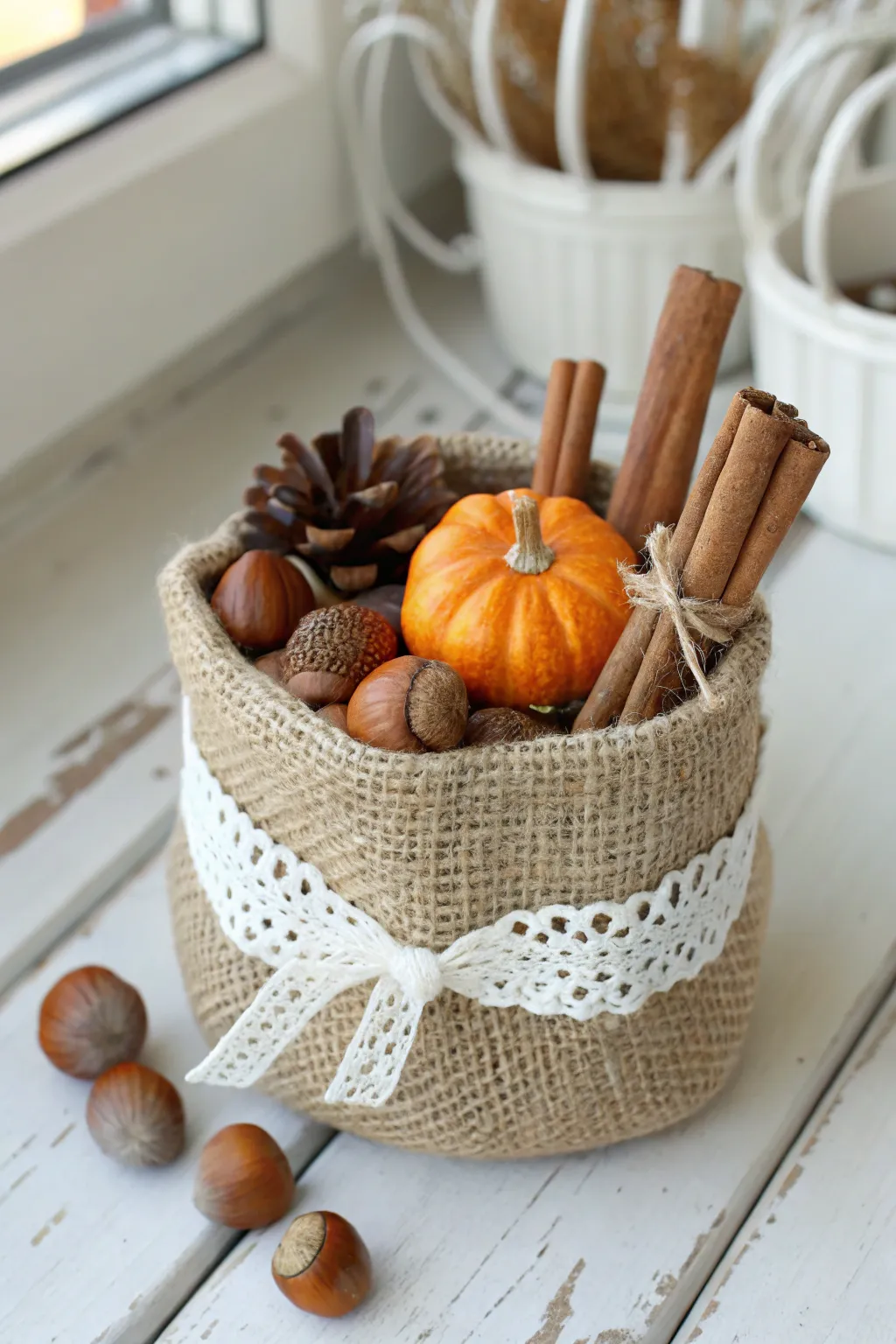 Embrace the cozy charm of fall with these delightful rustic burlap sacks, perfect for your seasonal treats.