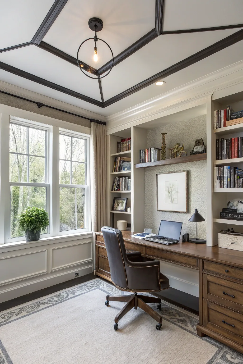 Contrasting trim makes your faux tray ceiling stand out.