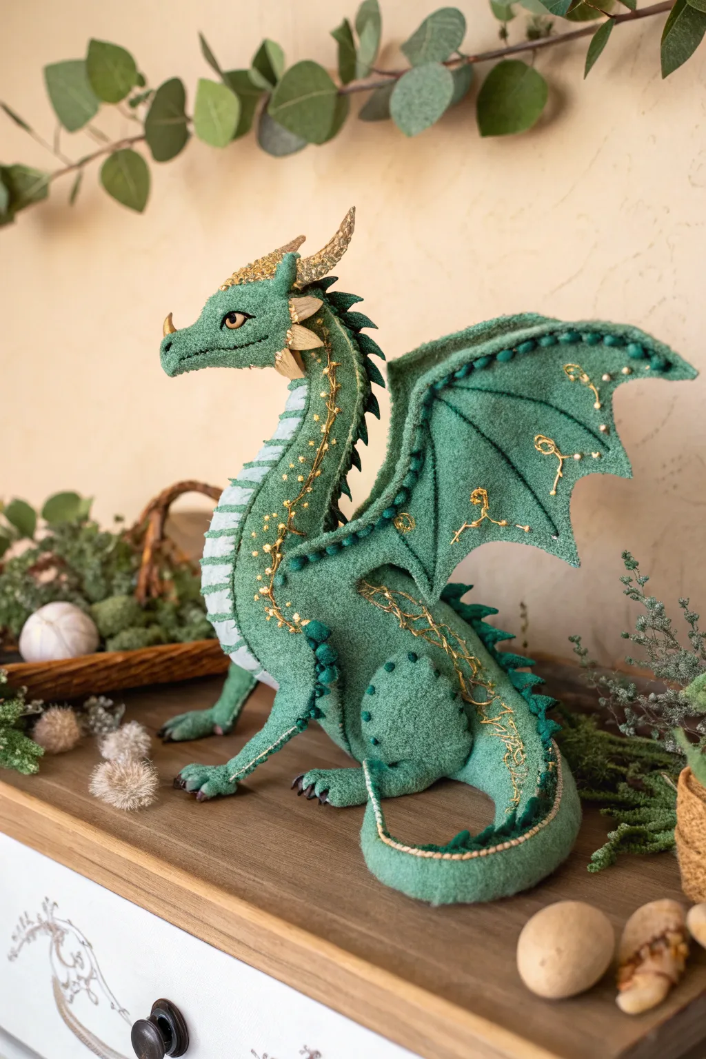 Let your creativity take flight with this enchanting felt dragon, a perfect blend of artistry and whimsy.