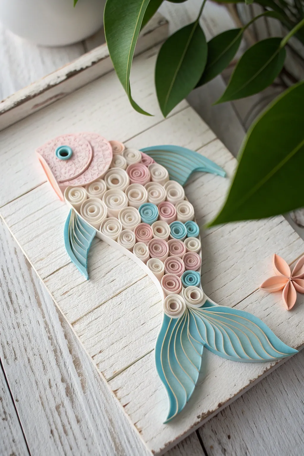 Dive into the elegance of quilled fish art, where simplicity meets intricate beauty.