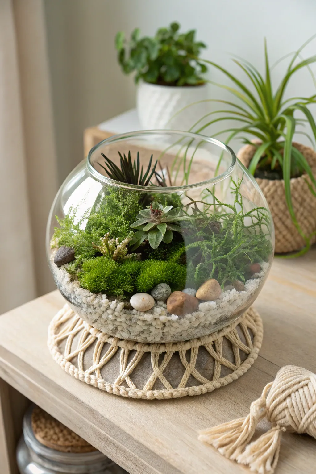 Embrace eco-friendly elegance with a stunning fish bowl terrarium that brings simplicity and natural beauty into your home.